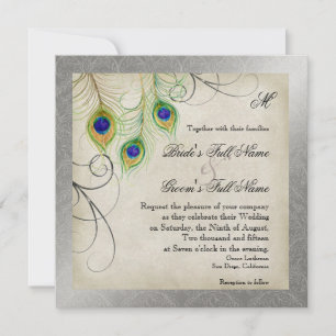 Convite Papel de Carta de Casamento tema damasco de Pavock