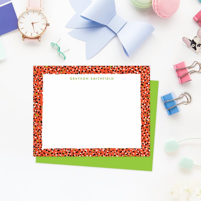 Convite Papel de Carta de Leopardo de Neve Laranja (fun colorful orange and lime green leopard print border frame personal stationery note cards)