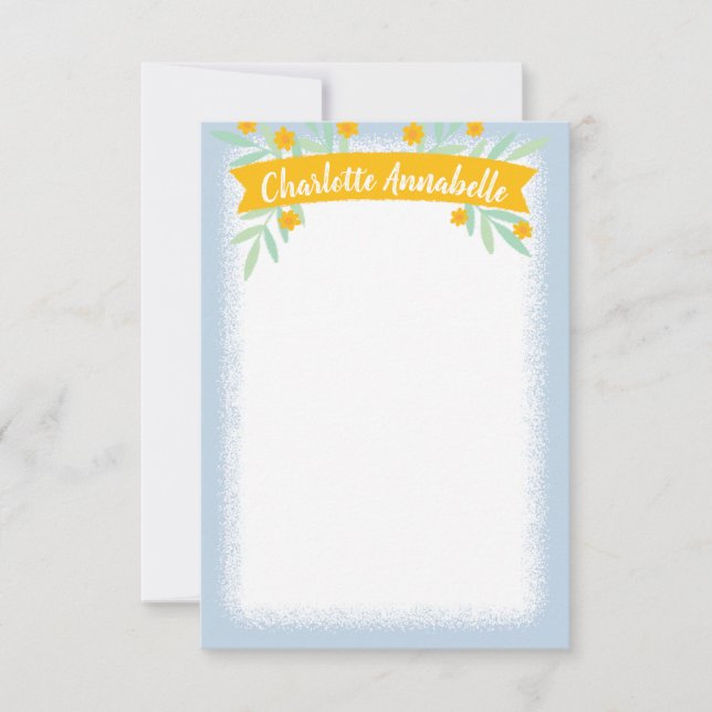 Convite Papel de Carta Floral Amarelo e Azul (Frente)