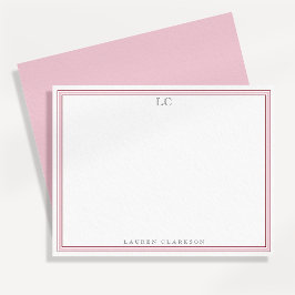 Convite Papel de Carta Monograma com Borda Rosa Elegante