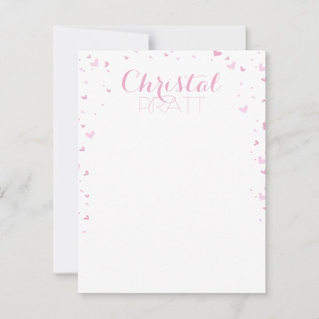 Convite Papel de Carta Personalizado Confetti Corações Ros (Frente)