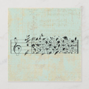 Convite Papel de Funcionarios de Pássaros e Música Vintage