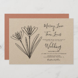 Convite Papel de Mão Floral de primavera Wildflower Kraft