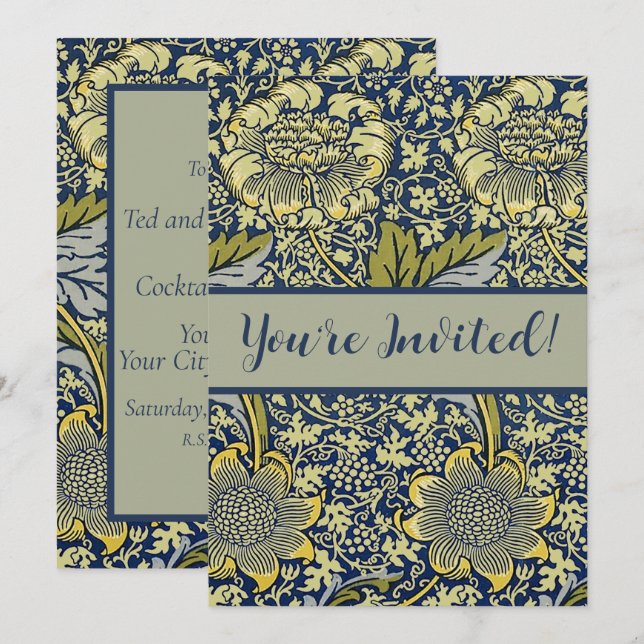 Convite Papel de Parede Floral William Morris Kennet Azul  (Frente/Verso)