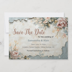 Convite Papel de parede rasgado com flores Salve o design