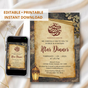 Convite Papel de Pergaminho Vintage Jantar Iftar do Ramadã