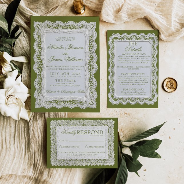 Convite Papel de Renda Oliva Verde Dinheiro Antigo Doily C (Criador carregado)