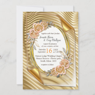 Convite Papel Dourado com Rosas Elegantes