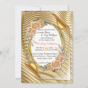 Convite Papel Dourado com Rosas Elegantes