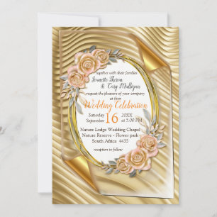 Convite Papel Dourado com Rosas Elegantes