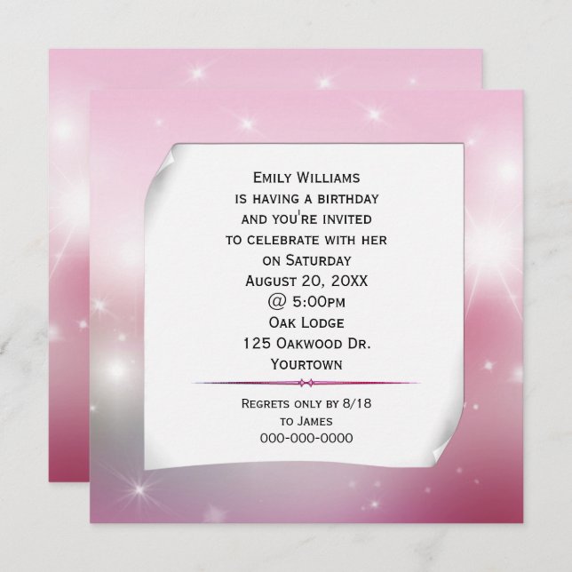 Convite Papel Enrolado em Estrelas Bokeh (Frente/Verso)