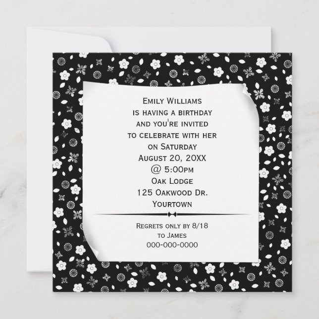 Convite Papel Enrolado em Festa de Impressão Floral (Frente)