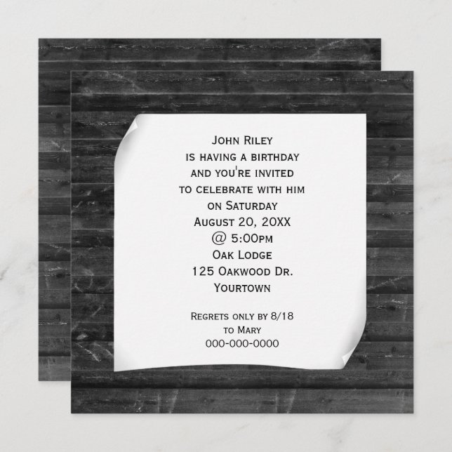 Convite Papel Enrolado em Madeira Preta (Frente/Verso)