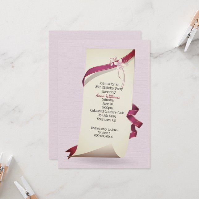 Convite Papel Enrolado Para Festa de Aniversário de 85 Ano (Frente/Verso In Situ)