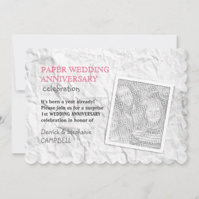 Convite Papel Enrugado Aniversário de 1º Casamento (Frente)