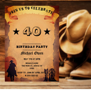 Convite Papel Envelhecido Country Western Idade Personaliz