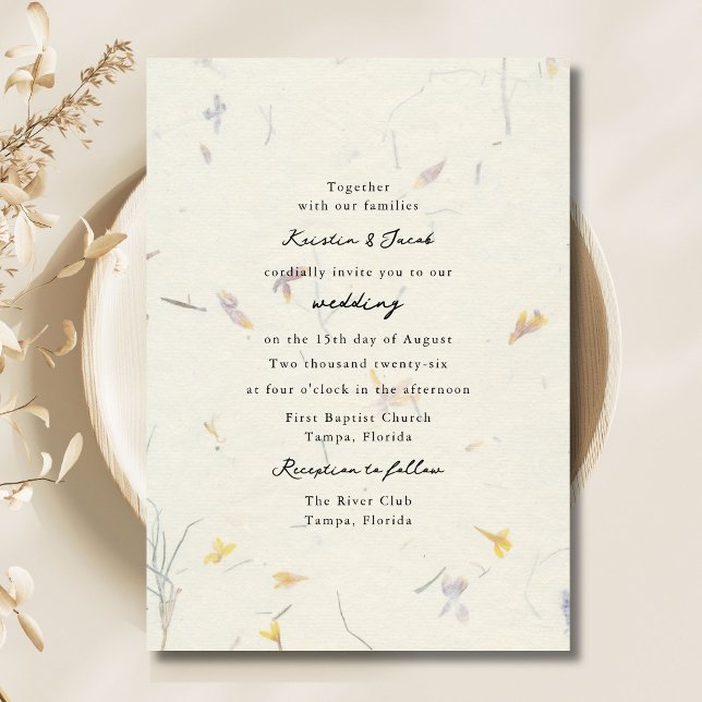 Convite Papel Floral de Flores Silvestres Moderno Casament (Wildflowers Floral Paper Modern Digital Wedding Invitation)