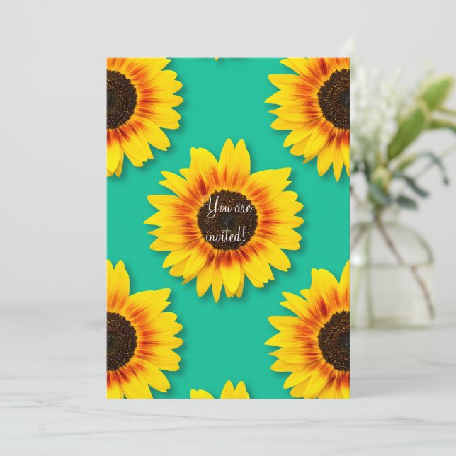 Convite Papel Floral de Girassol Personalizado para Festa  (Em pé/Frente)