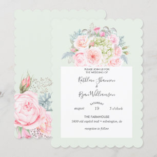 Convite Papel Floral Elegante Vintage Rosa Verde Qualquer
