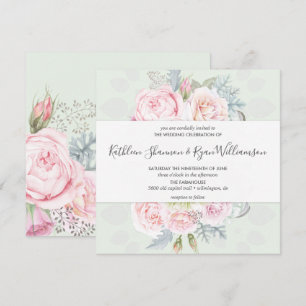 Convite Papel Floral Elegante Vintage Rosa Verde Qualquer