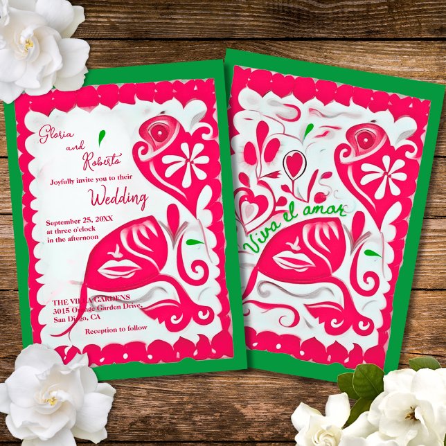 Convite Papel Floral Rosa Picado Casamento Mexicano (Criador carregado)