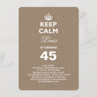 Convite Papel Kraft Mantenha Calmo aniversário de 40 anos