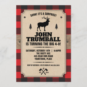 Convite Papel Kraft Rústico com Xadrez de Búfalo e Alce