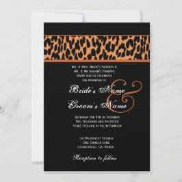 Convite Papel Metálico de Casamento de Leopardo Laranja e