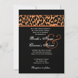 Convite Papel Metálico de Casamento de Leopardo Laranja e