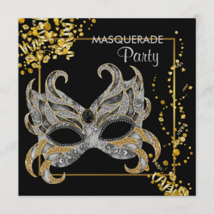 Convite Papel Metálico Prata Dourado Festa de Máscaras