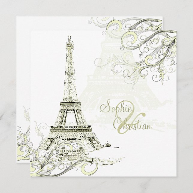 Convite Papel para champanhe EIFFEL TOWER/SWIRLS/Luxe (Frente/Verso)