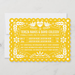 Convite Papel picado ama pássaros amarelo fiesta casament