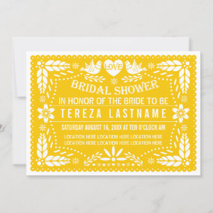 Convite Papel picado amarelo moderno casamento chá de noiv