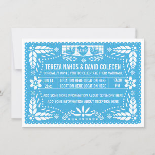 Convite Papel picado amor pássaros casamento azul