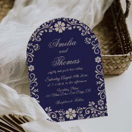 Convite Papel Picado Azul Casamento Mexicano