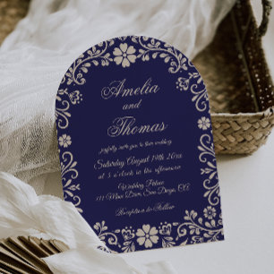 Convite Papel Picado Azul Casamento Mexicano
