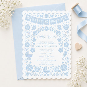 Convite Papel Picado Azul Cielito Lindo Menino Chá de Bebê