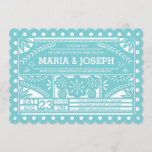 Convite Papel Picado Azul De Casamento<br><div class="desc">O papel moderno picado spanish paper flag design por Shelby Allison. Para fazer a correspondência de convites,  cartões de resposta,  adesivos e outros itens,  clique no link abaixo para visualizar toda a Coleção Papel Picado.</div>