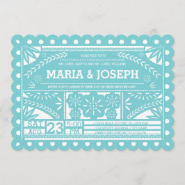 Convite Papel Picado Azul De Casamento