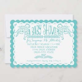 Convite Papel Picado Baby Girl Chá Aqua Fiesta