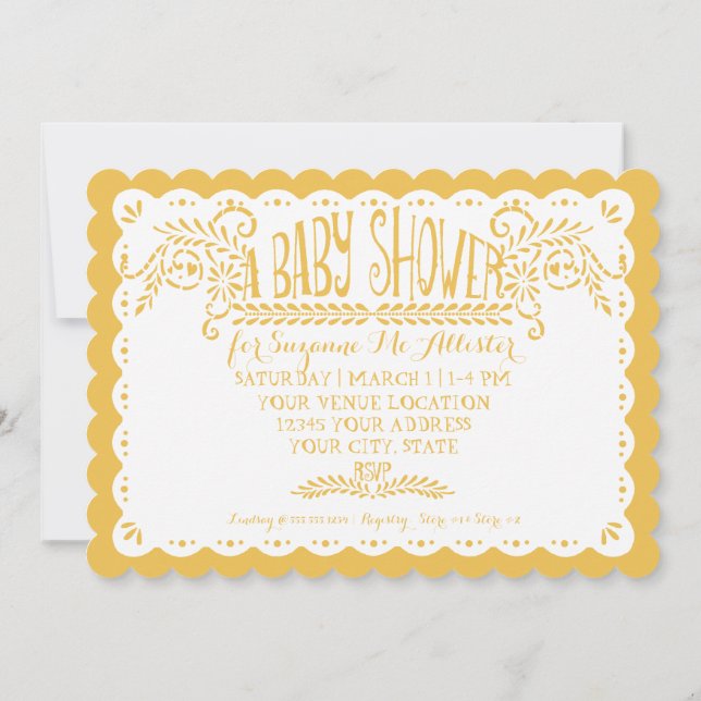 Convite Papel Picado Baby Girl Chá Piscina Amarelo Fiesta (Verso)