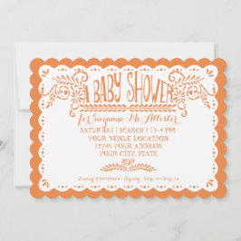 Convite Papel Picado Baby Girl Chá Piscina Orange Fiesta