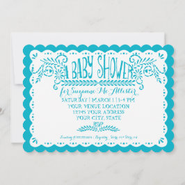 Convite Papel Picado Baby Girl Chá Rosa Azul Fiesta