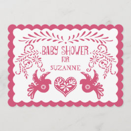 Convite Papel Picado Baby Girl Chá Rosa Laranja Fiesta