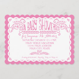 Convite Papel Picado Baby Girl Chá Sky Pink Fiesta