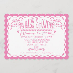 Convite Papel Picado Baby Girl Chá Sky Pink Fiesta