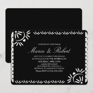 Convite Papel Picado Botânico Mexicano Casamento Preto