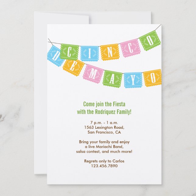 Convite Papel Picado Cinco de Mayo (Frente)