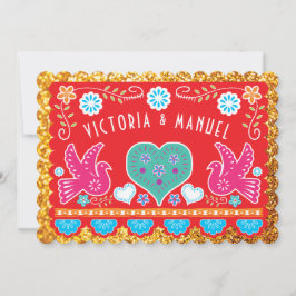 Convite Papel Picado Dourada Glitter