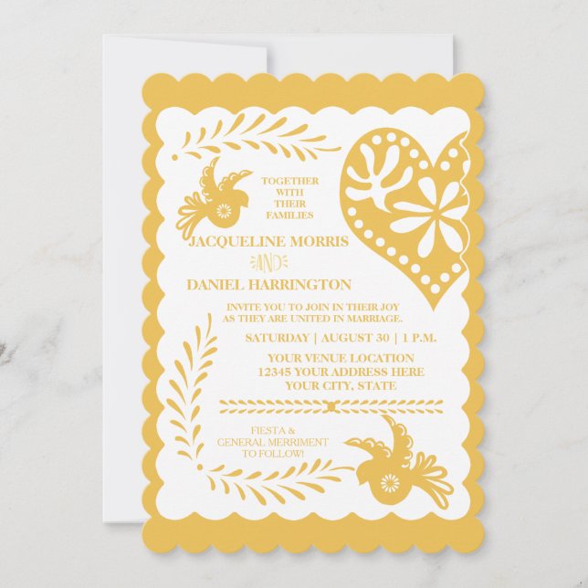 Convite Papel Picado Dourado Laranja Fiesta Banner (Frente)